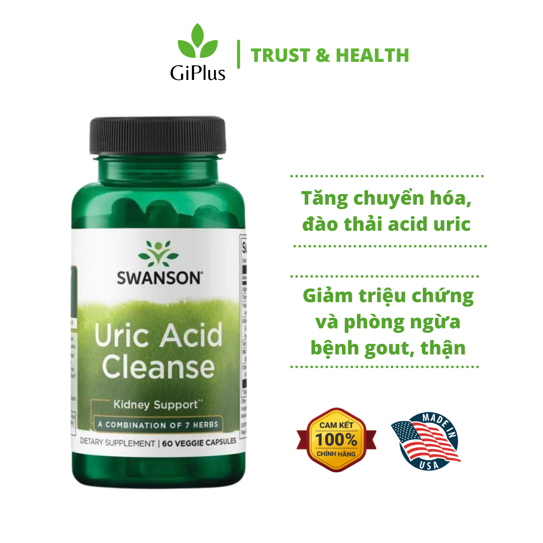 Viên Uống Swanson Uric Acid Cleanse Hỗ Trợ Cải Thiện Bệnh Gout Tăng Cường Chức Năng Thận (60 viên/lọ)