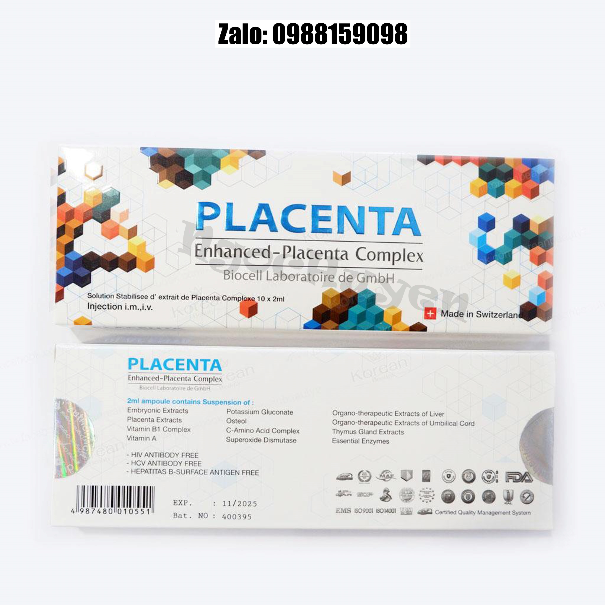 Làm Trắng Da Enhanced Placenta Complex Tế Bào Gốc Nhau Thai 1 hộp 10 ống - Trắng Da,Mix Truyền Trắng