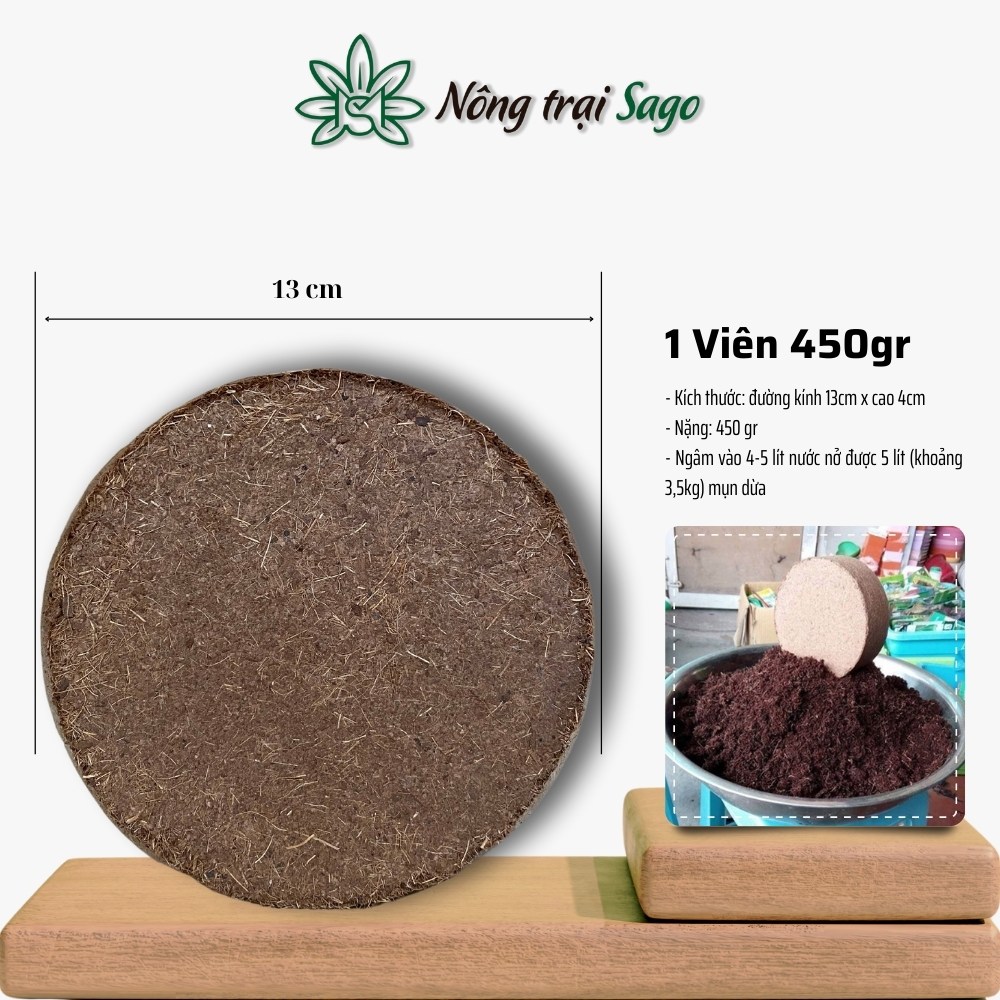 Viên Nén Xơ Dừa Ép Bánh (450g) - Mụn dừa đã qua xử lý ép viên để trồng rau mầm ươm hạt giống - Nông 