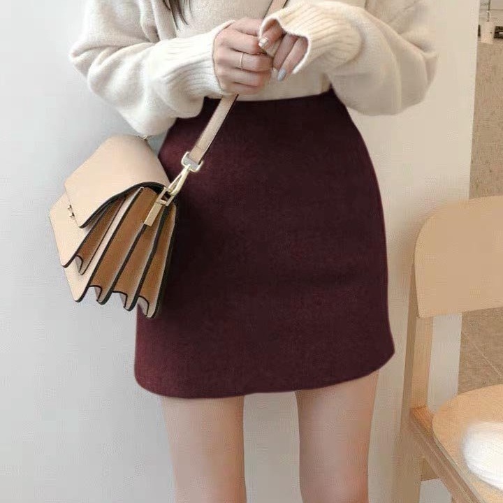Chân váy dạ cạp cao chân váy dạ chữ A váy dạ ngắn kèm quần trong_v34