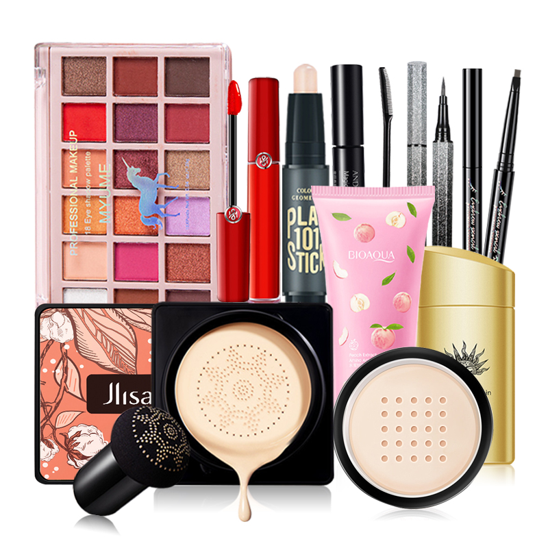 【Urbeauty Mall】Bộ Trang Điểm Chuyên Nghiệp 10 Món Tiện Lợi Cá Nhân Set Trang Điểm Đa Năng Chính Hãng Nội Địa Trung，Đệm Đầu Nấm Nhỏ + Sữa Làm Sạch Amin Đào + Kem Cách Ly Bảo Vệ + Son Môi Màu Cà Chua
