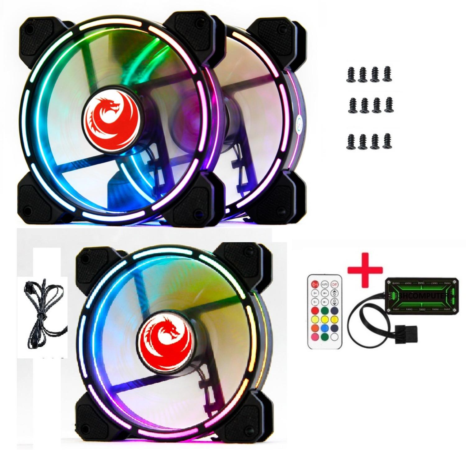 (HCM) M20-Bộ 3 Fan led rgb quạt tản nhiệt fan case 12 cm Quạt LED RGB Fan V9 -Kèm hub và remote vít