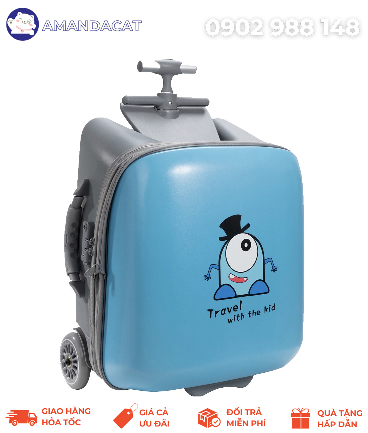 Vali Du lịch Vịt kéo Bduck Chính hãng kiêm xe ngồi cho bé Vali Kitty xe kéo bé ngồi thoải mái ship h