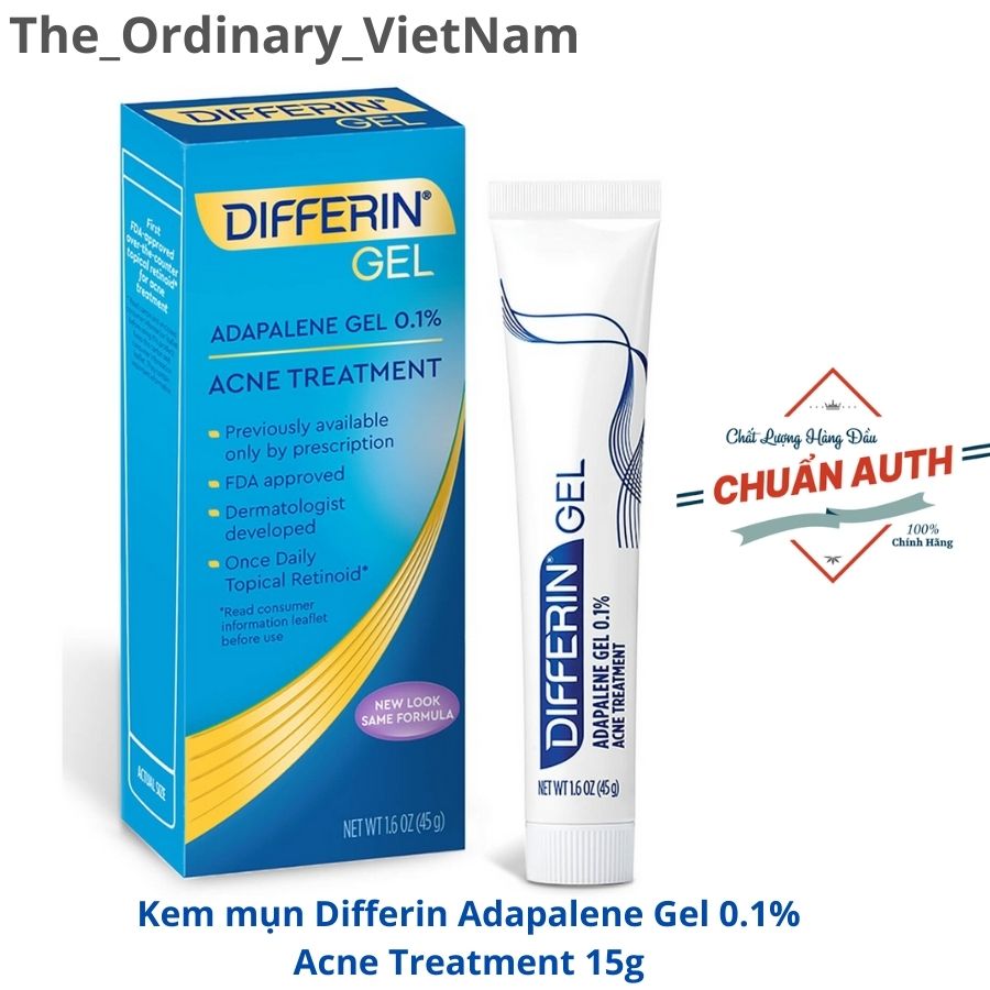 Kem mụn Differin Adapalene Gel 0.1% Acne Treatment 15g