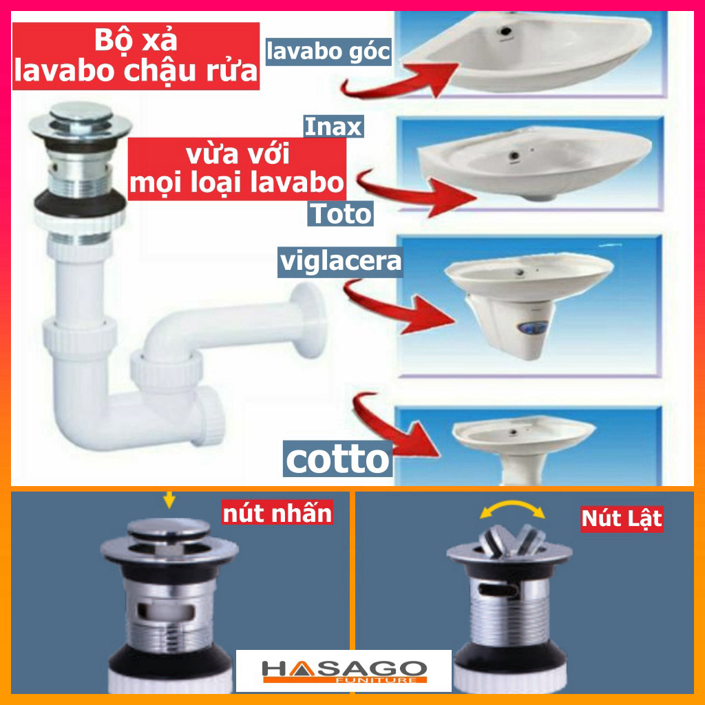 Bộ xả lavabo xi phông chậu rửa mặt dạng Lật Và Nhấn Mạ Crom Chất liệu inox inax toto cearsar -video 