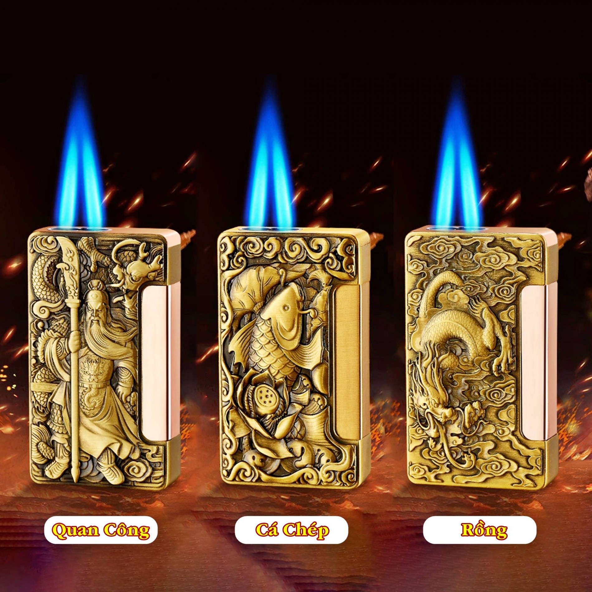 BẬT LỬA KHÈ 2 TIA - BẤM NGANG HÌNH NỔI CÁC KIỂU - (XÀI GAS)