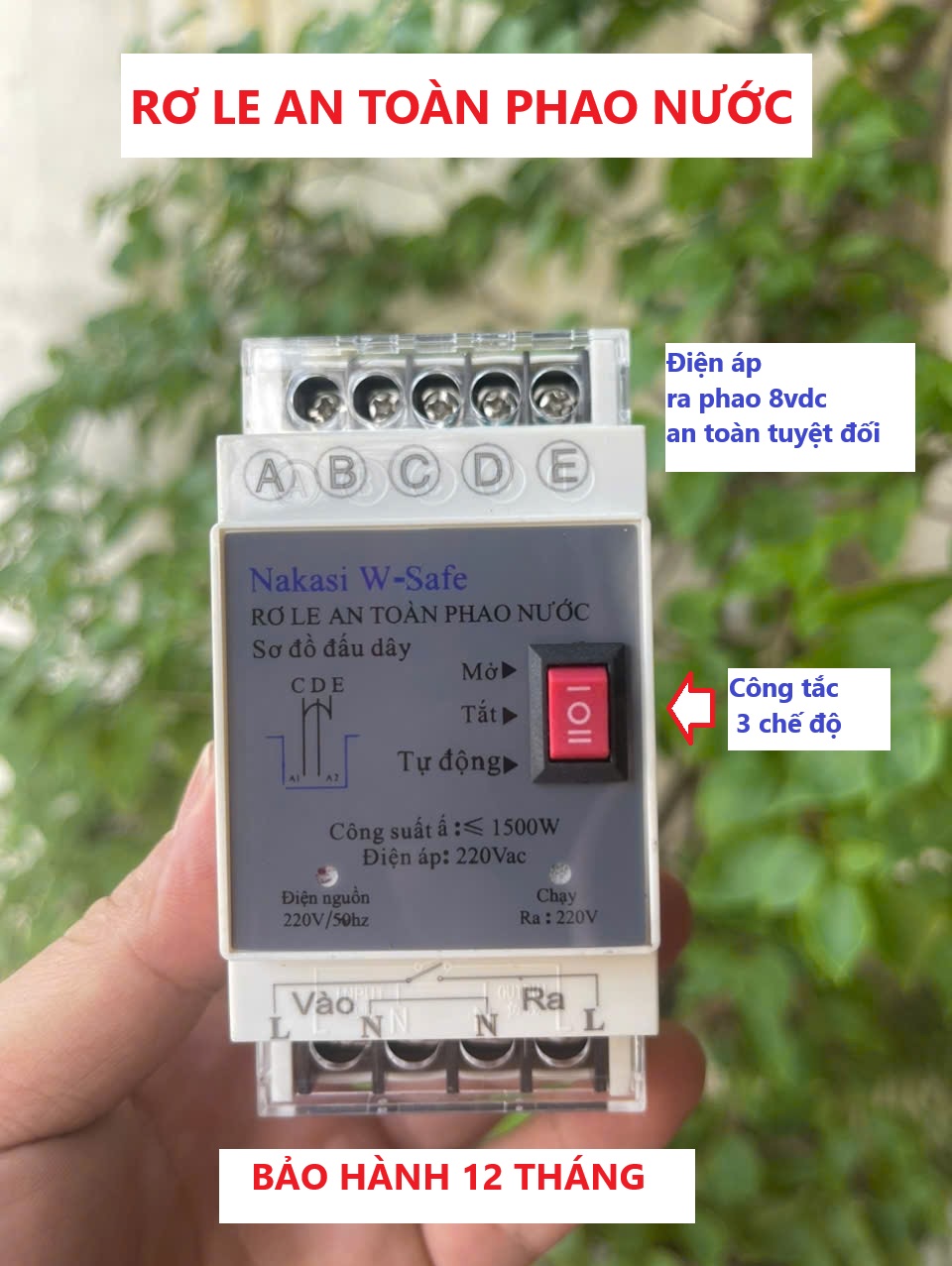 Rơ le phao nước chống giật điện 12V Relay an toàn phao điện cho bồn nước téc nước