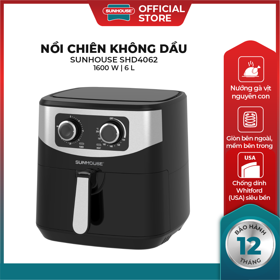 Nồi chiên không dầu 6L SUNHOUSE SHD4062 - Bảo hành 12 tháng