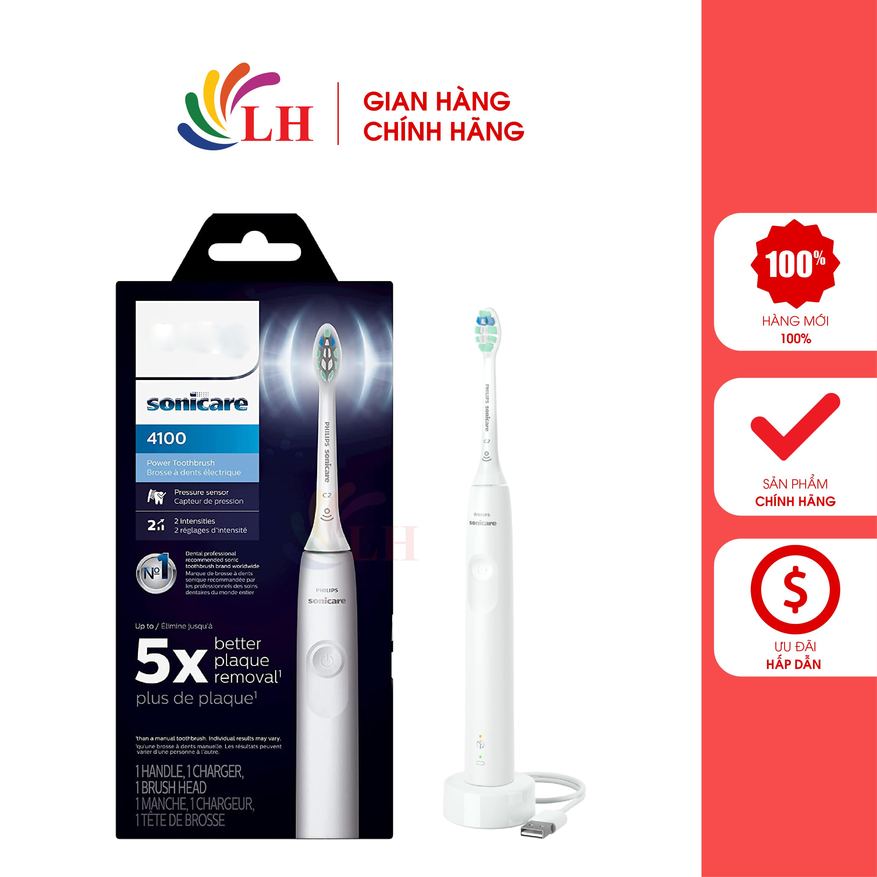 Bàn chải điện Philips Sonicare 4100 New/ProtectiveClean - Thiết kế hiện đại Đầu bàn chải mềm mại