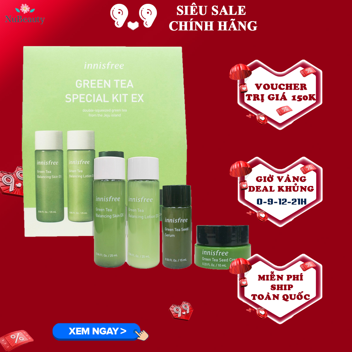 [Hcm]?? Chính Hãng ?? [4 Items] Kit Phục Hồi Da Mụn Cấp Ẩm Cho Da Innisfree Green Tea Special Kit Ex ?? Free Ship Toàn Quốc ??