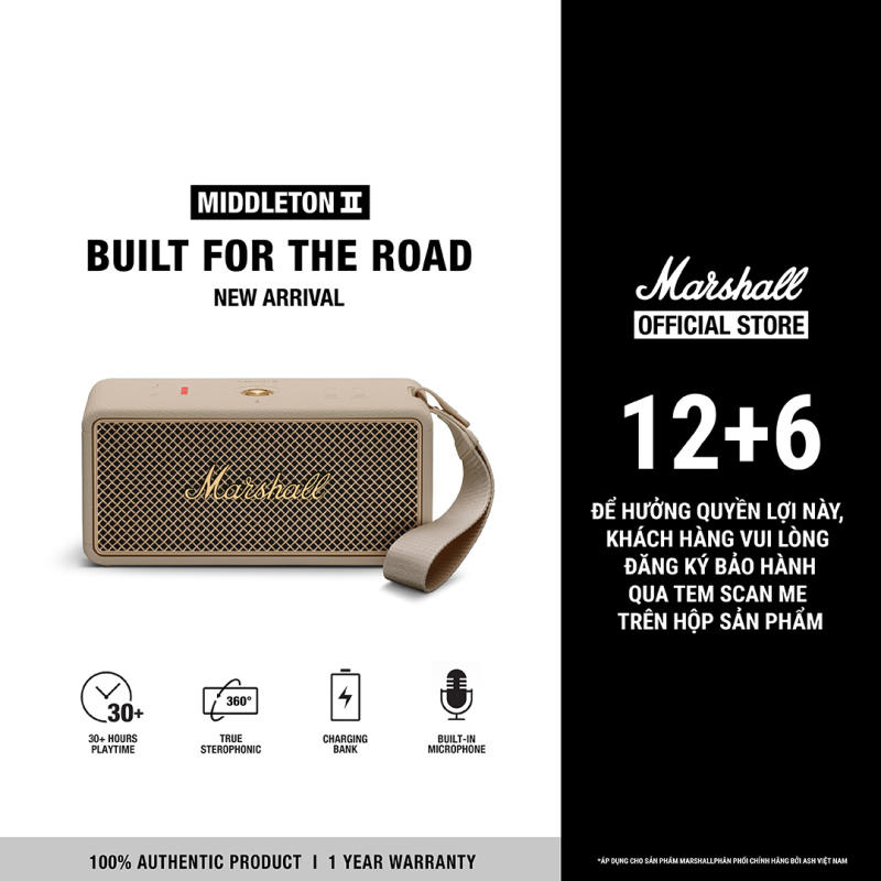 Loa Marshall Bluetooth MIDDLETON II Portable - Pin lên đến 30h - Bảo Hành Chính Hãng 1 Đổi 1 trong 1 Năm
