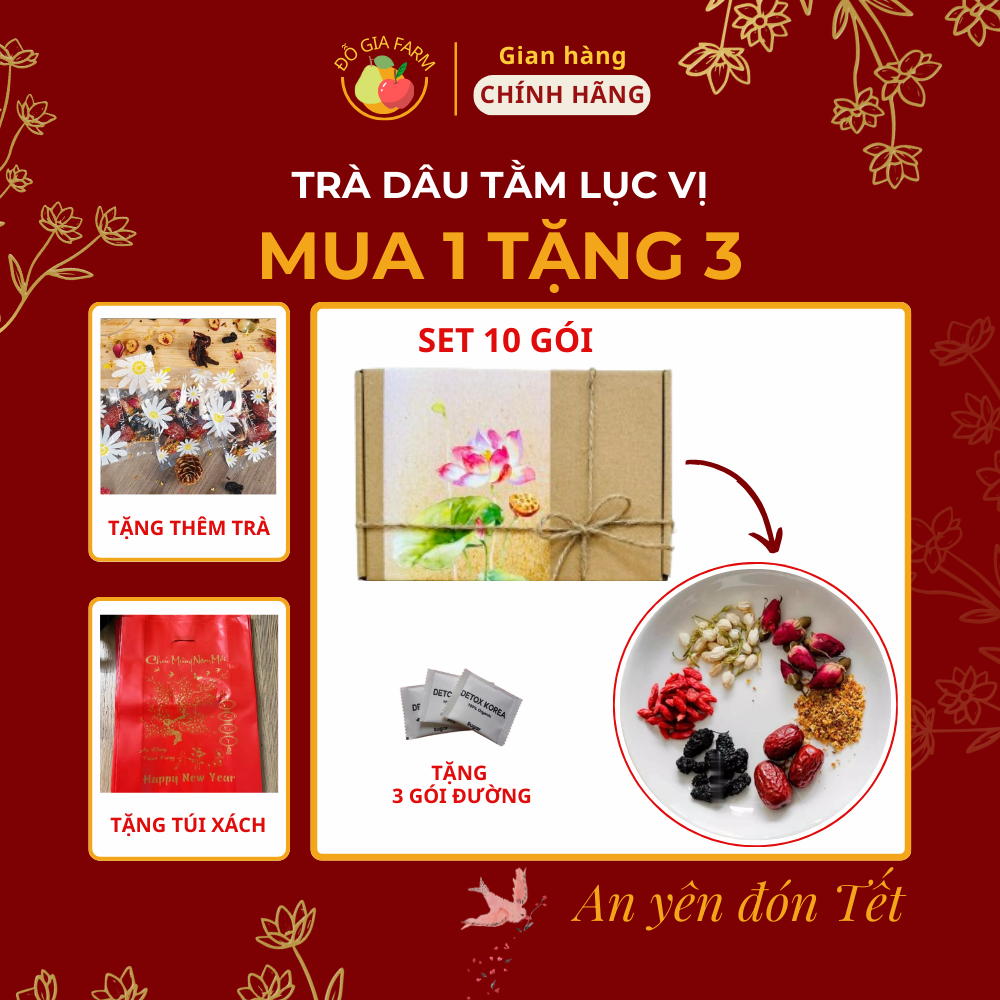 Set trà dâu tằm lục vị thanh nhiệt cơ thể (dâu tằm táo đỏ quế hoa kỷ tử hoa nhài nụ hồng)