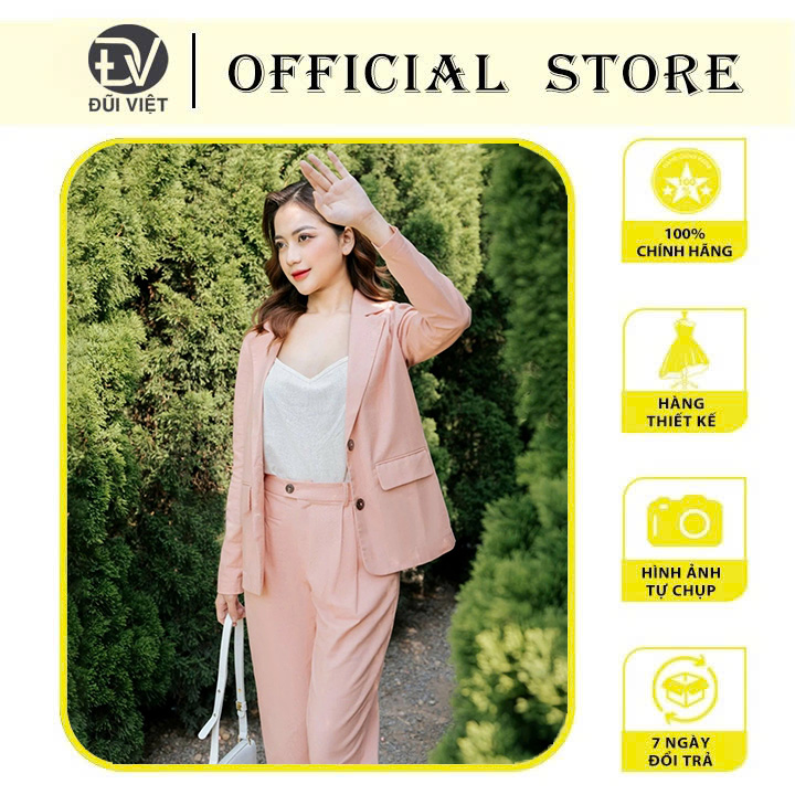 Áo vest blazer Linen nữ tay dài ve vuông túi bổ nắp trẻ trung nữ tính chất vải Linen bột Đũi Việt