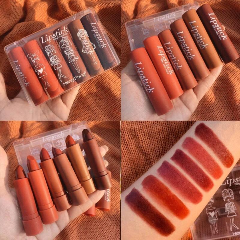 [HCM]Set 6 cây son Fullsize Silky Vivid Color Hengfang Set son 6 cây gồm 2 tone A - B siêu hot Hàng nội địa Trung