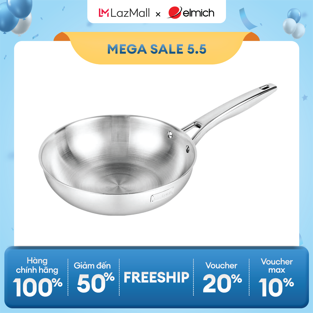 (Duy nhất 20h 04.05-07.05)Chảo Inox nguyên khối Elmich Trimax EL 3846MOL/LOL size 26,28cm
