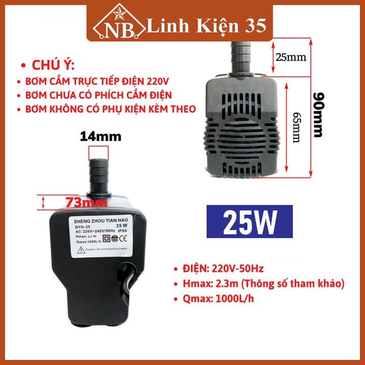 Máy bơm nước chìm mini 4W 7W 13W 16W 18W 25W 30W điện 220V, bơm quạt hơi nước,bể cá thủy sinh, hòn n