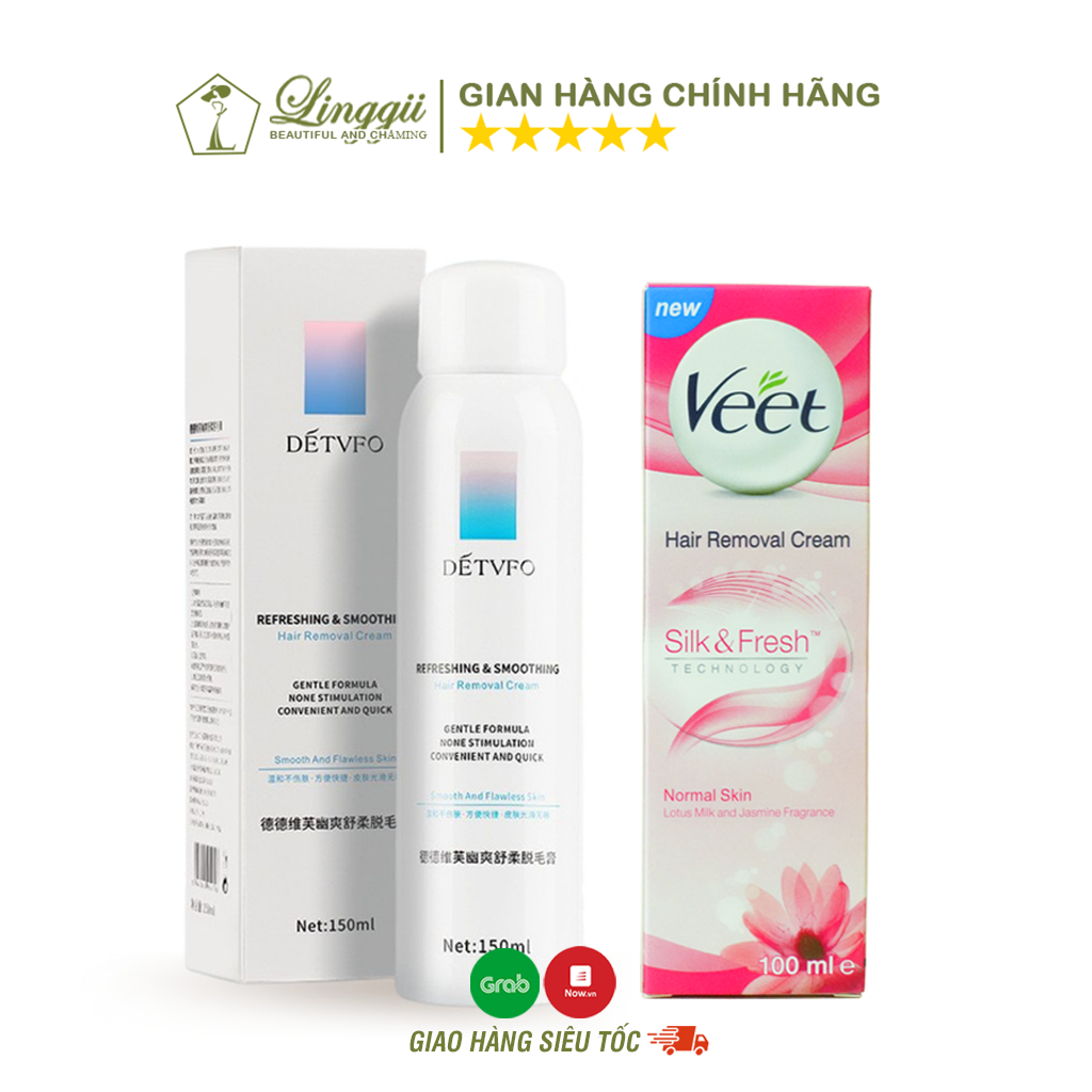 Bộ Đôi Xịt Tẩy Lông Detvfo 150Ml Và Kem Tẩy Lông Veet Pháp 100Ml - Linggii