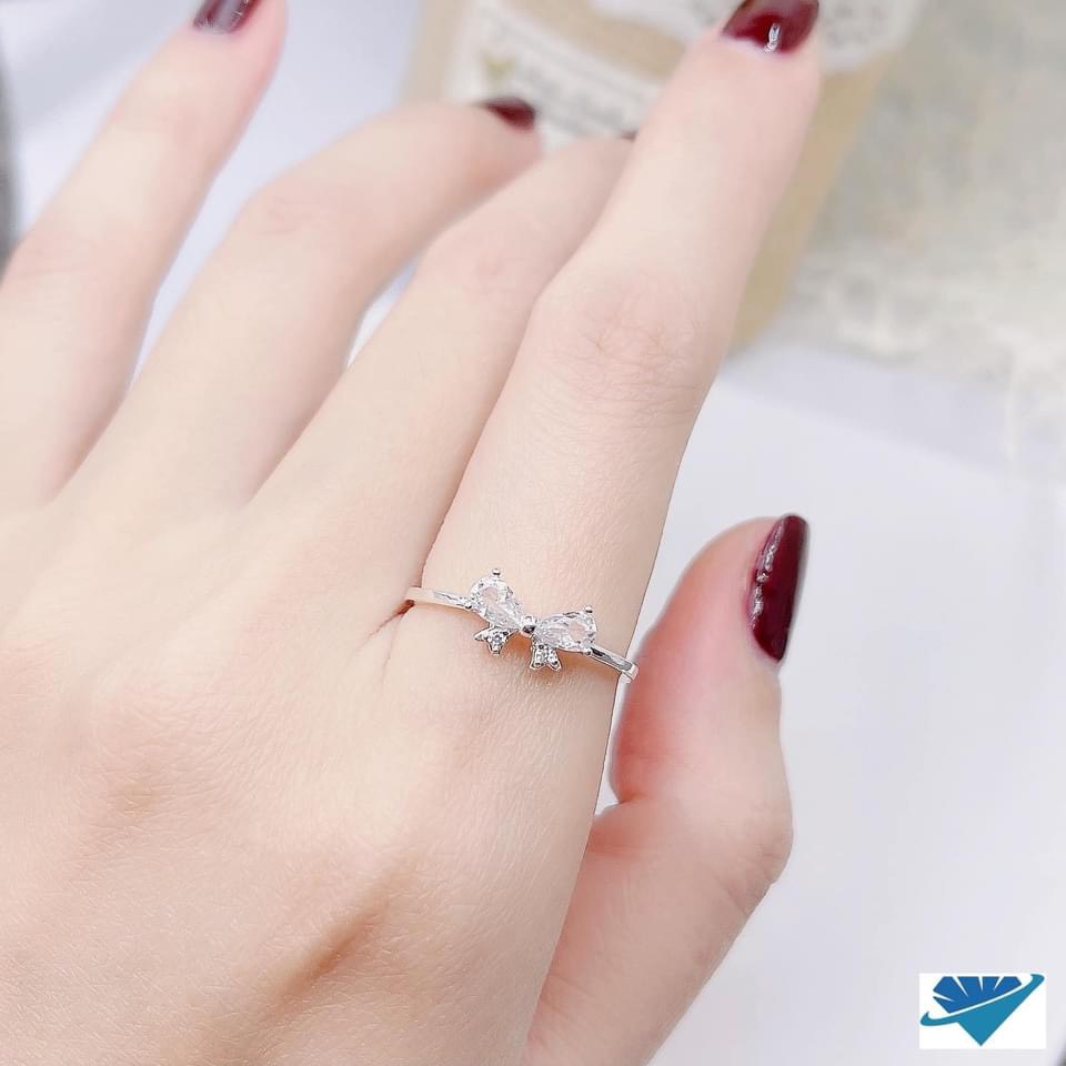 Nhẫn nữ bạc thật đính đá mặt nơ xinh xắn - Kho sỉ bạc Nhất Linh