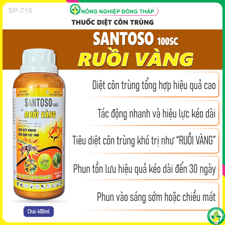 SANTOSO 100SC Hiệu RUỒI VÀNG – Tiêu Diệt Nhanh Hiệu Quả Tức Thời – Diệt Sạch Các Loại Côn Trùng Khó