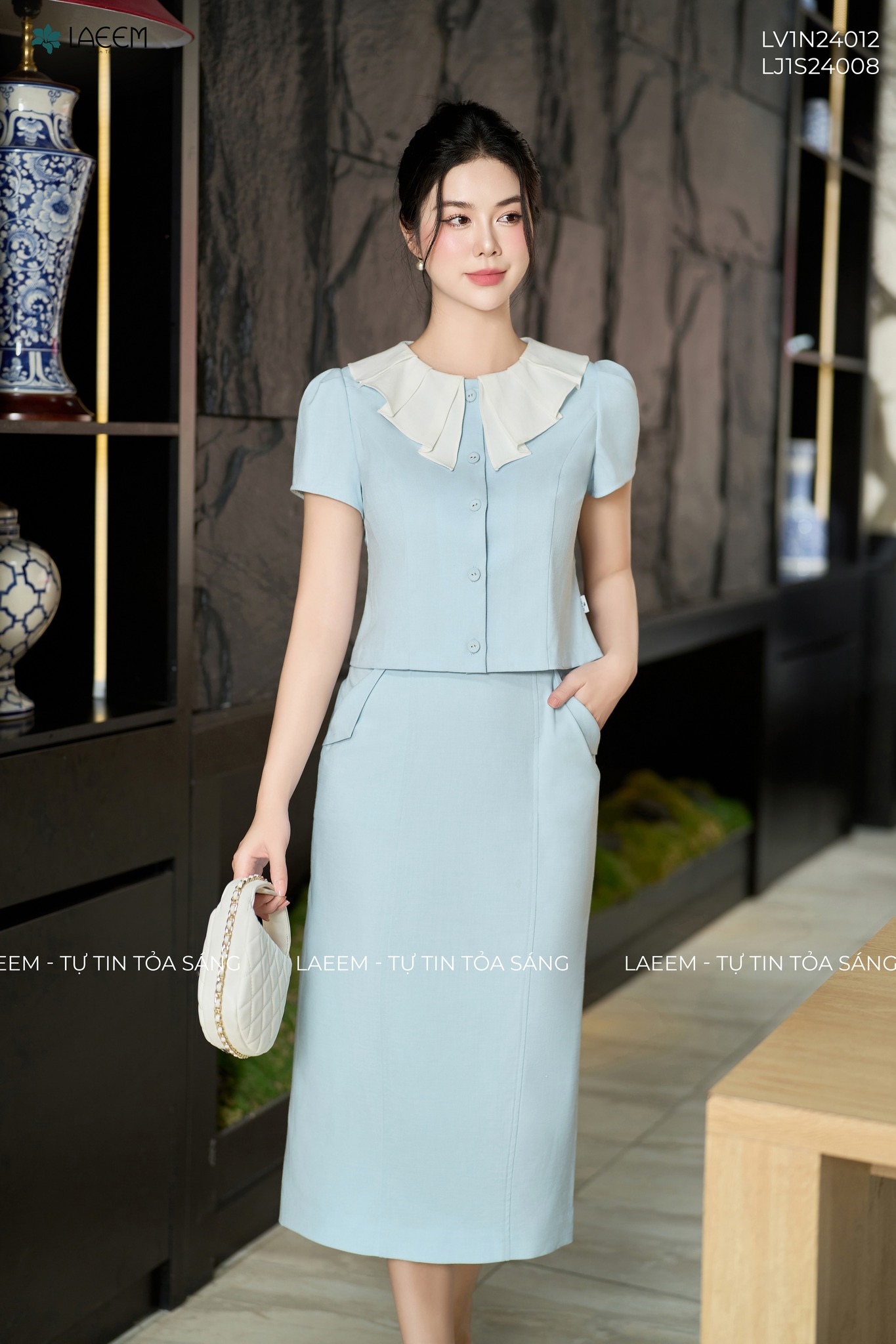 Chân váy ôm suông 08 Laeem Design LJ1S24008 công sở nữ thiết kế cao cấp không nhăn không bai xù mặc 