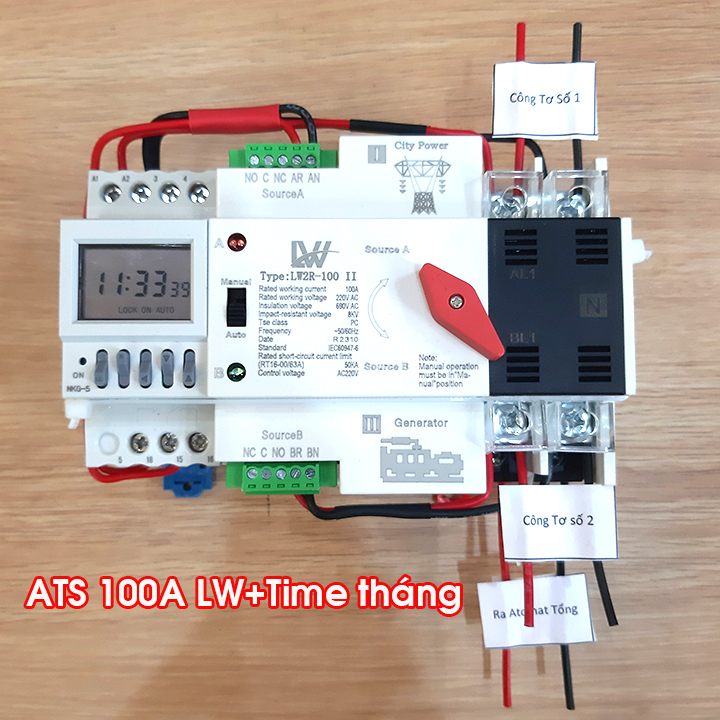 Tủ ATS 2P-100A LW đảo chiều 2 nguồn điện lưới không gián đoạn tự động chuyển 15 ngày mỗi nguồn chính