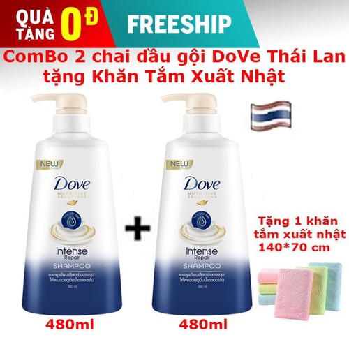 [Free Ship] Combo 2 Chai Dầu Gội Dove Thái Lan Tặng Khăn Tắm Xuất Nhật