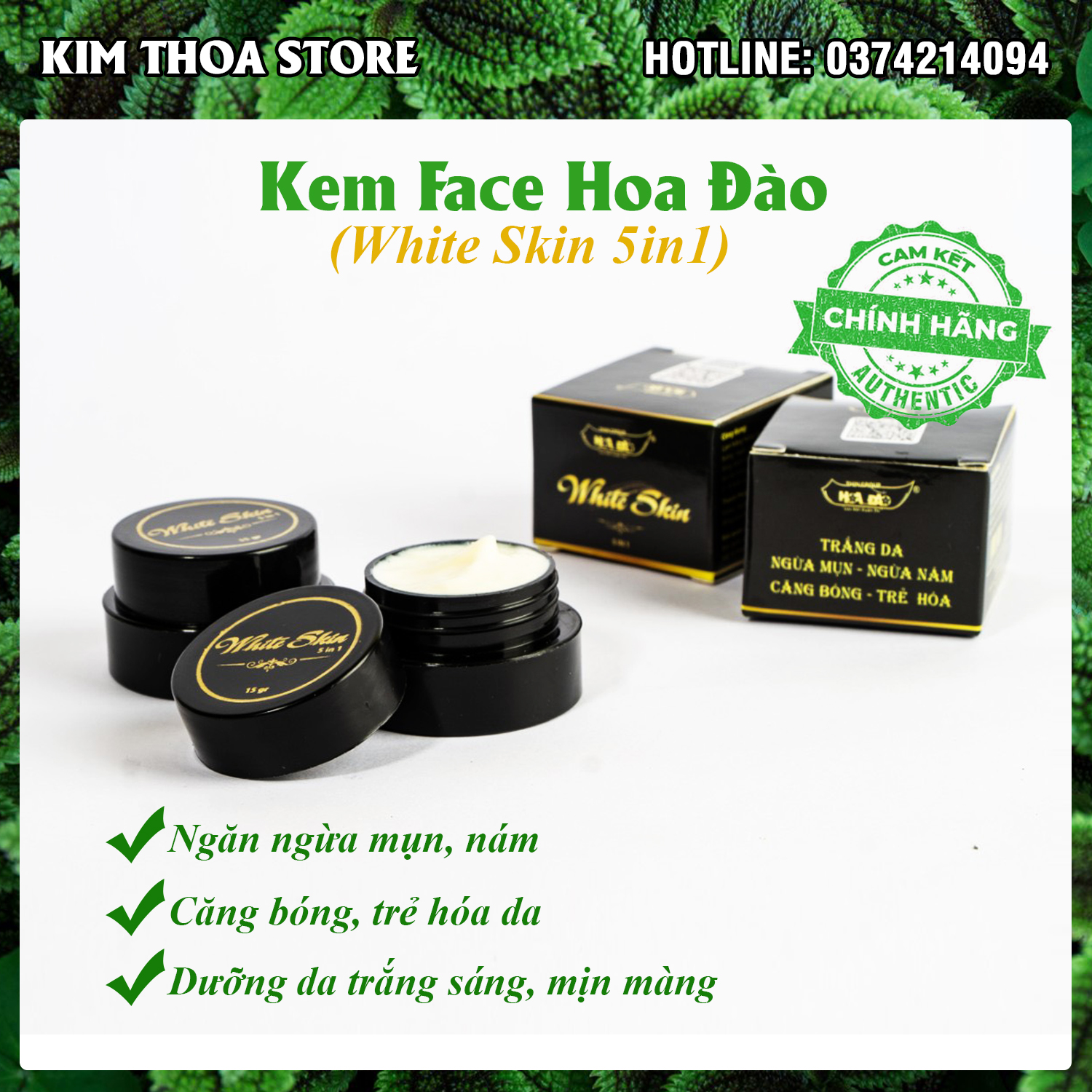 Kem Face Hoa Đào (White Skin 5 In 1) Trắng Da Ngừa Mụn Ngừa Nám Căng Bóng Trẻ Hóa Da