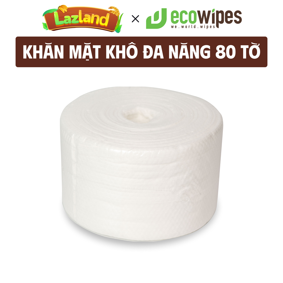 [QUÀ TẶNG KHÔNG BÁN_CHỈ CÓ TẠI LAZLAND] Khăn mặt khô đa năng EcoWipes cuộn 80 tờ không mùi size khăn 20x20cm dày 50gsm