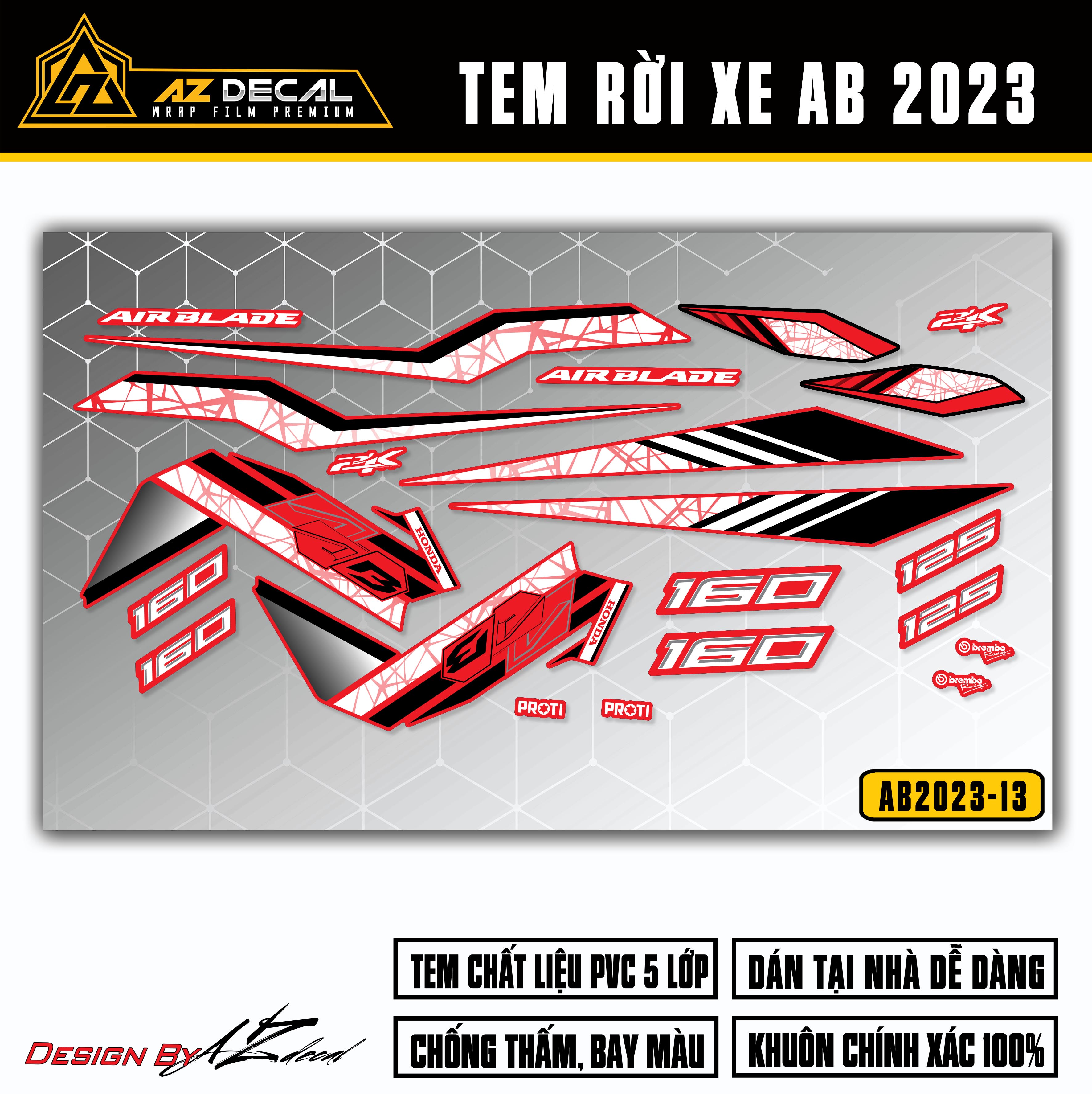 Tem AirBlade 2023 Thiết Kế Mới Lạ | AB2023-13 | Team Decal Hình Dán Xe Máy AB Air Blade 125 160 Đỏ Đ