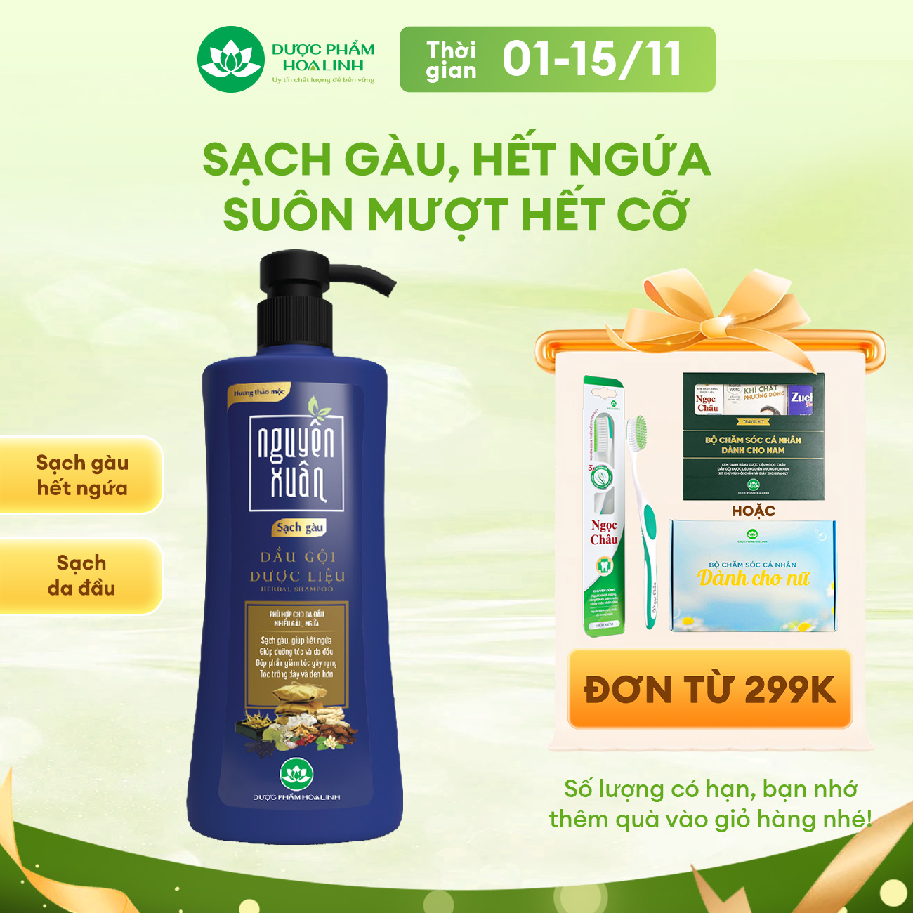 Dầu gội Dược liệu Nguyên Xuân Sạch Gàu 470g - Tặng thêm 50g giá không đổi