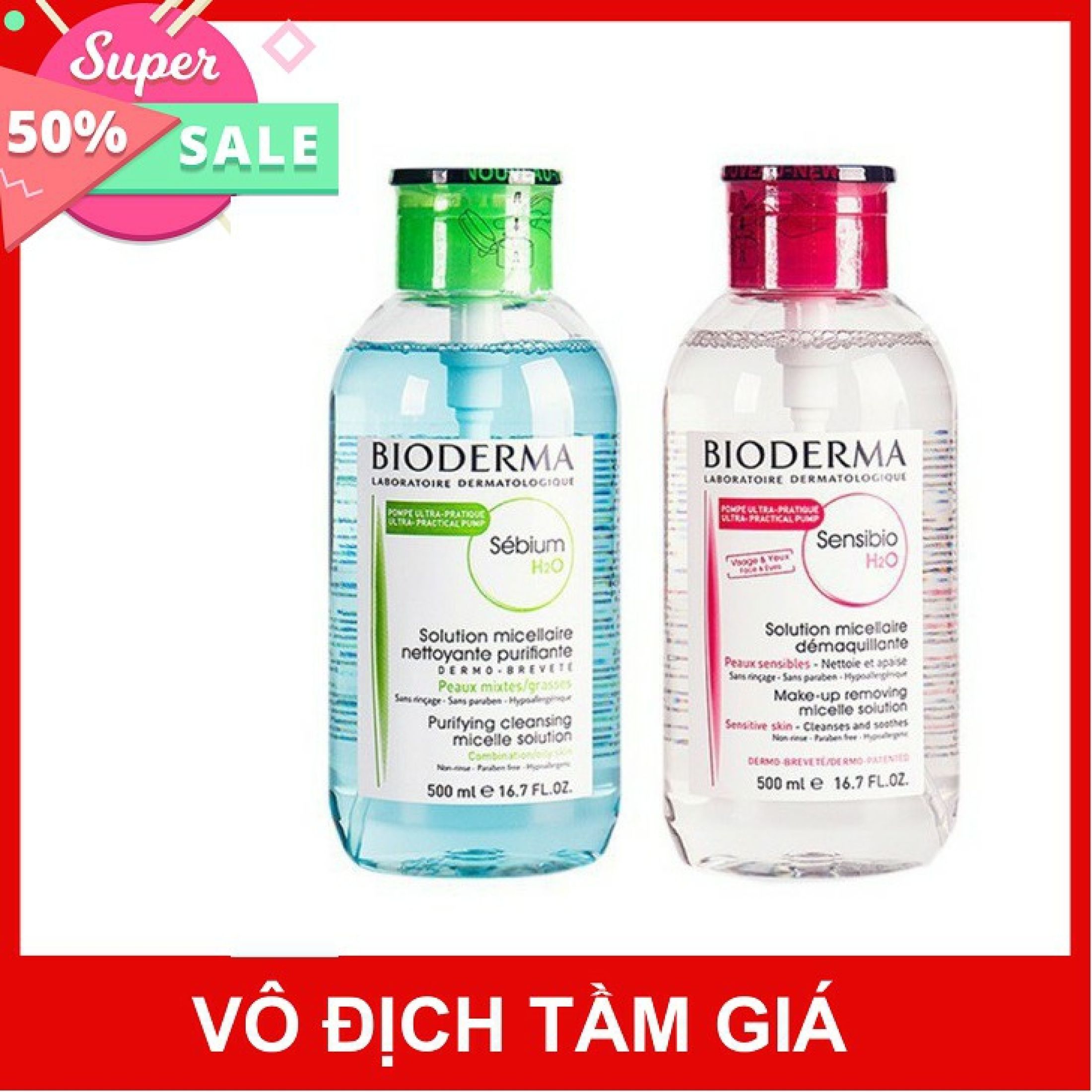 [Hcm]Nước Tẩy Trang Bio H20 500Ml Cho Da Dầu Và Da Hỗn Hợp - Chai Xanh