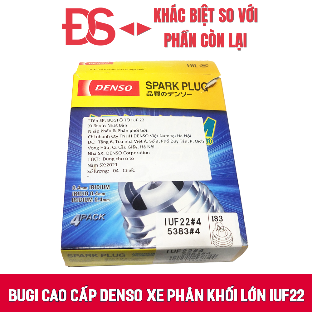 Phụ tùng ô tô ĐôSen - Bugi xe máy Denso cao cấp Iridium Power IUF22 đánh lửa cực nhạy và cải thiện h