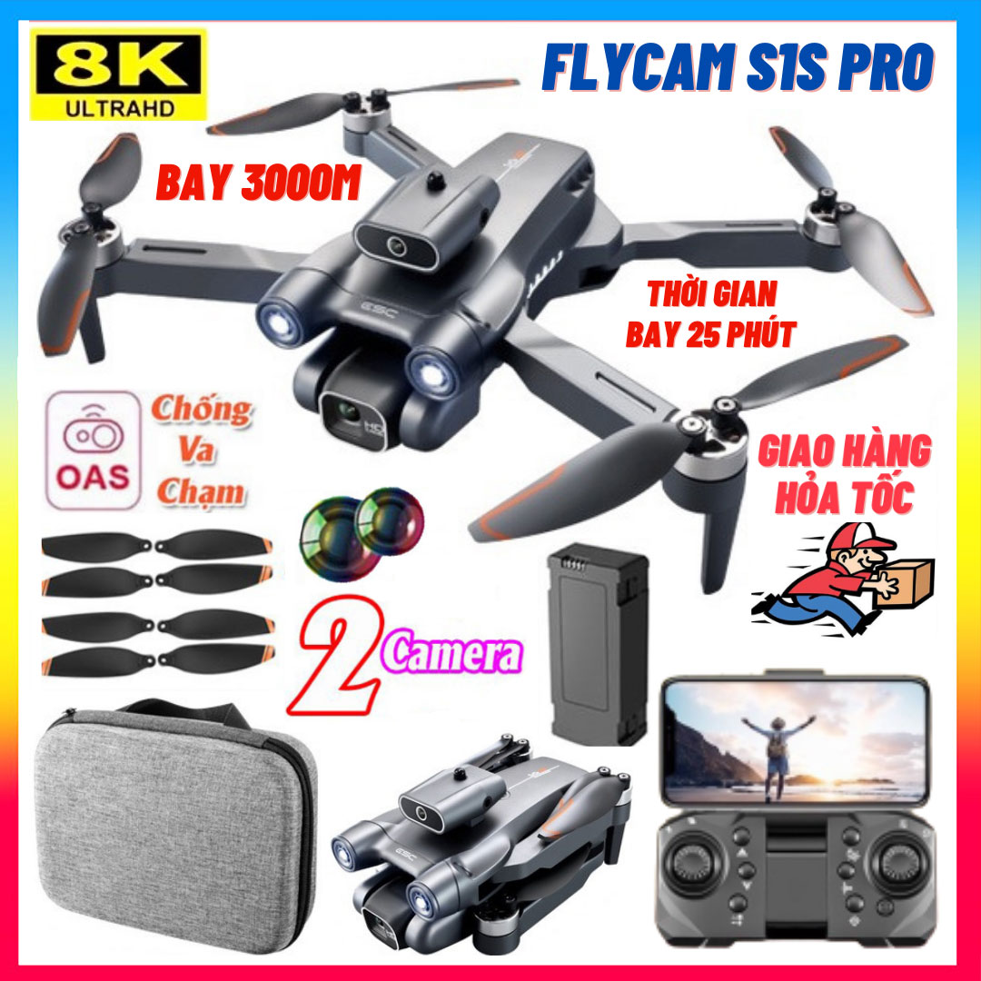 Máy bay không người lái mini Flycam S1S Pro 2023 - Drone camera 6k - Flaycam - Fly cam giá rẻ - Máy 