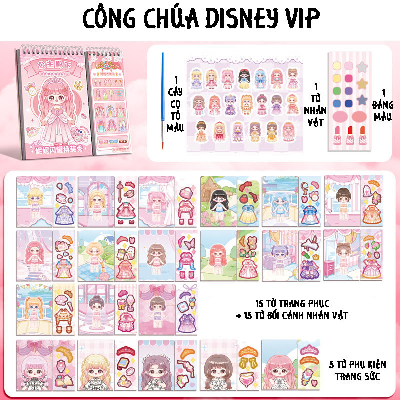 Hình dán sticker trang điểm thay đồ cho búp bê kết hợp tô màu dạng sổ lò xo cap cấp Bóc dán công chú