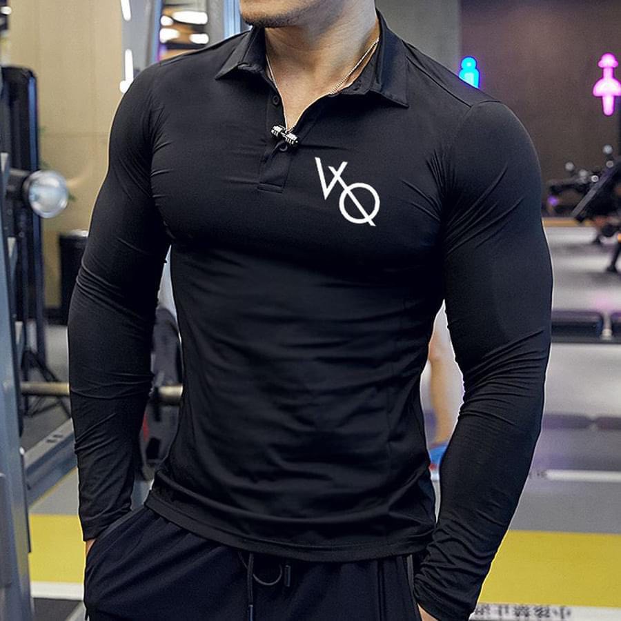 Áo tập gym nam dài tay VQ Áo gym nam thun cotton Có Cổ Cổ cao ôm body