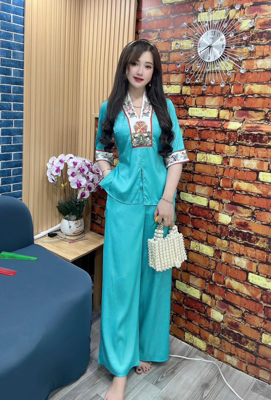 ĐỒ LAM ĐI CHÙA MẪU NỮ BIGSIZE Phối Viền Hoa Văn Trang Nhã 60-70kg