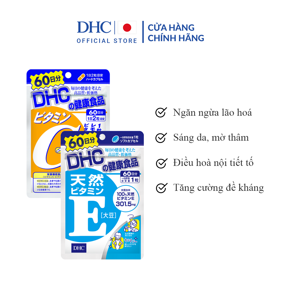 Combo TPBVSK DHC VITAMIN C HARD CAPSULE + Natural Vitamin E (soybean) 60 Ngày (Combo Viên uống Vitam