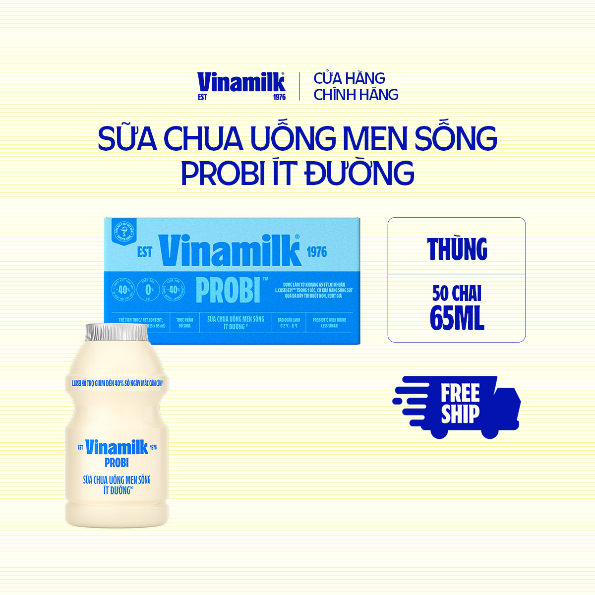 [CHỈ GIAO TRONG 15KM] Thùng Sữa chua uống Probi Ít Đường chai x 65ml - 50 chai/Thùng Yogurt