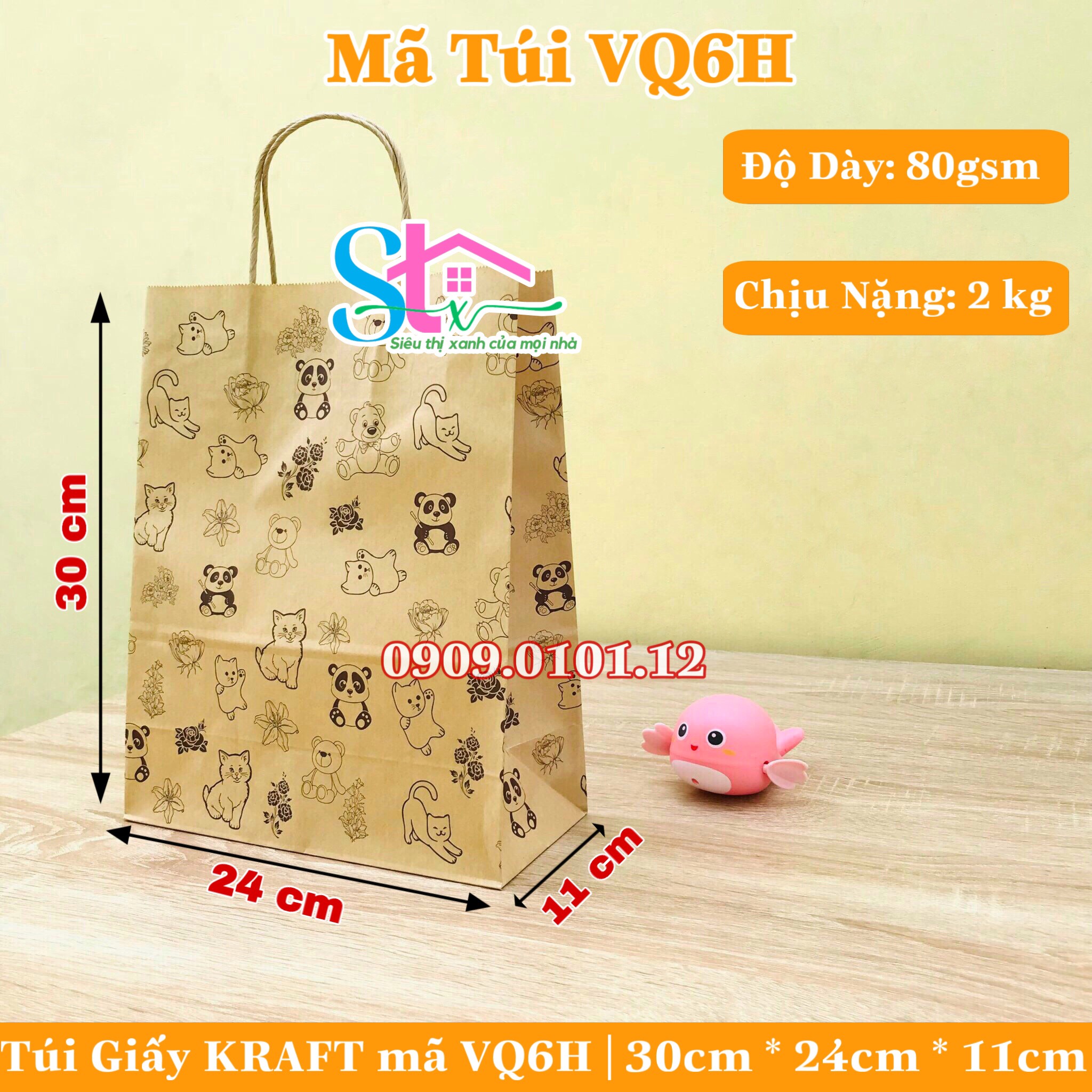 Combo 10 Túi giấy kraft có quai nhiều màu sắc túi kraft họa tiết dễ thương túi đựng quà cao cấp