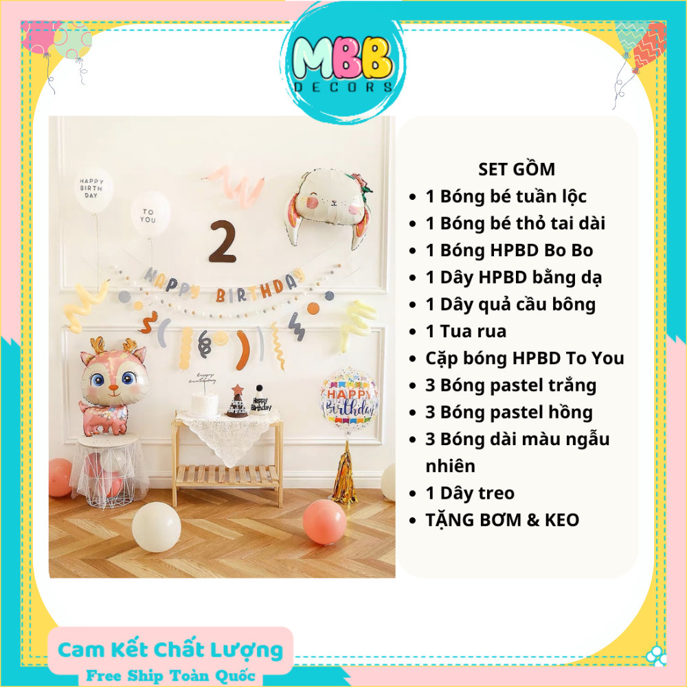 Set Trang Trí Sinh Nhật Cho Bé Gái Phong Cách Hàn Quốc Bong Bóng Gấu Hồng Dễ Thương - MBB DECOR