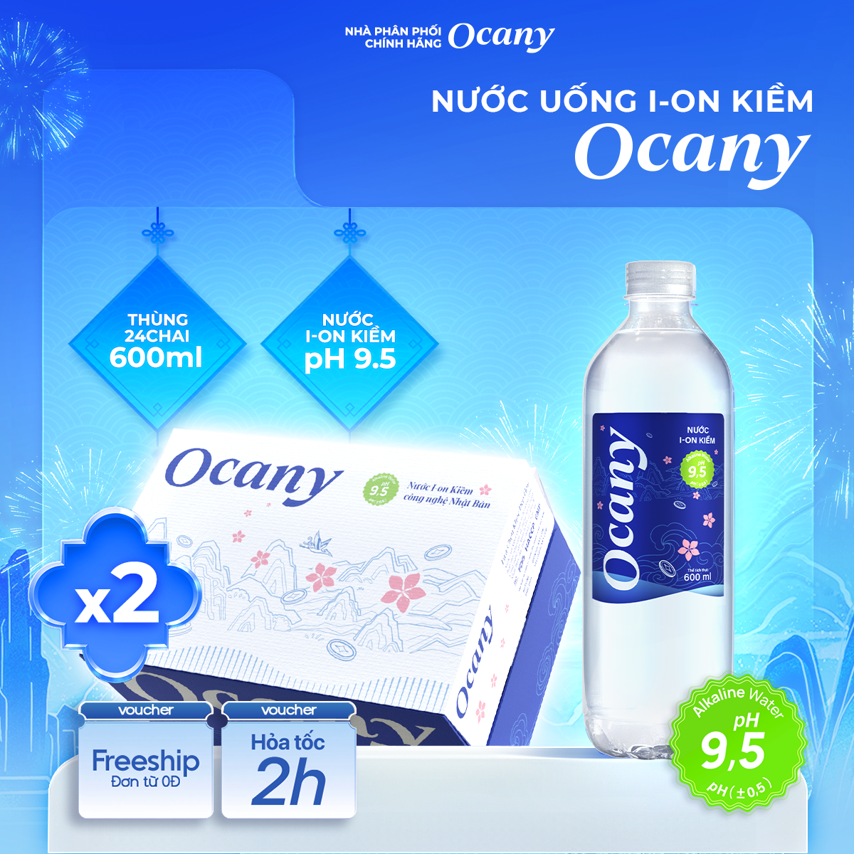 Combo 2 thùng 24 chai nước ion kiềm Ocany chai 600ml