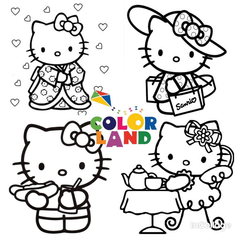 Hello Kitty - Set 20 Tờ Tranh Tô Màu A4 A5 Dành Cho Màu Sáp Màu Chì - TRANH TÔ MÀU COLOR LAND
