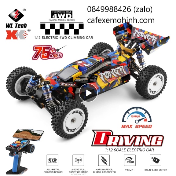 Xe Đua Địa Hình Điều Khiển Từ Xa buggy Wltoys 124007  Tốc Độ Cao 75km/h động cơ brushless không chổi