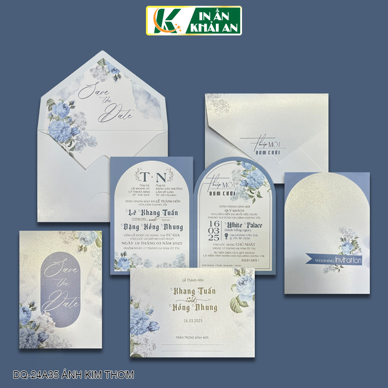 Thiệp cưới dạng ngang 18.5x12.5cm chất liệu giấy Ánh Kim Thơm dày 210gsm (đã bao gồm in nội dung)