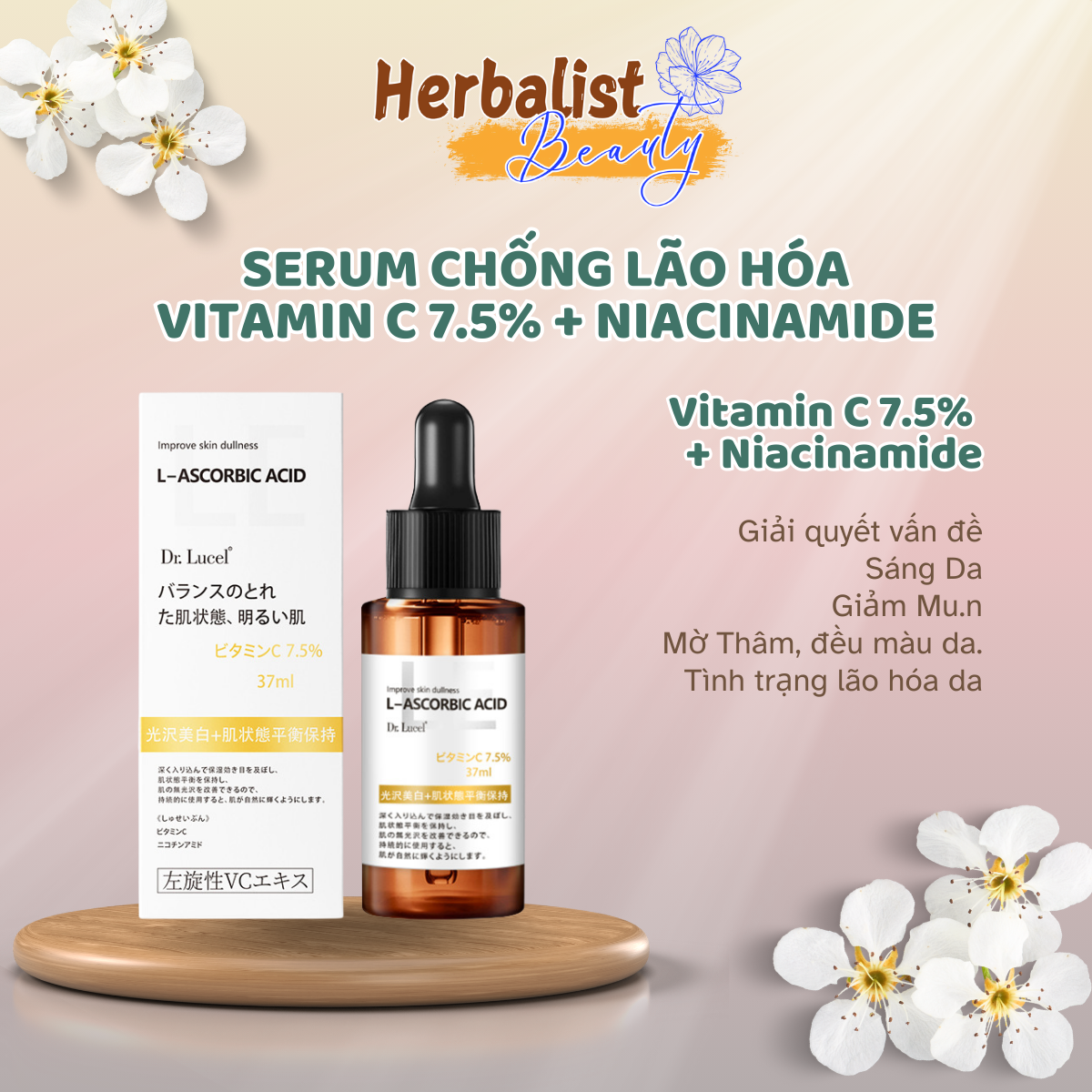 Kem Dưỡng Trắng Da Chống Lão Hóa Vitamin C 7.5% + Niacinamide Dr Lucel Nhật Bản 50g