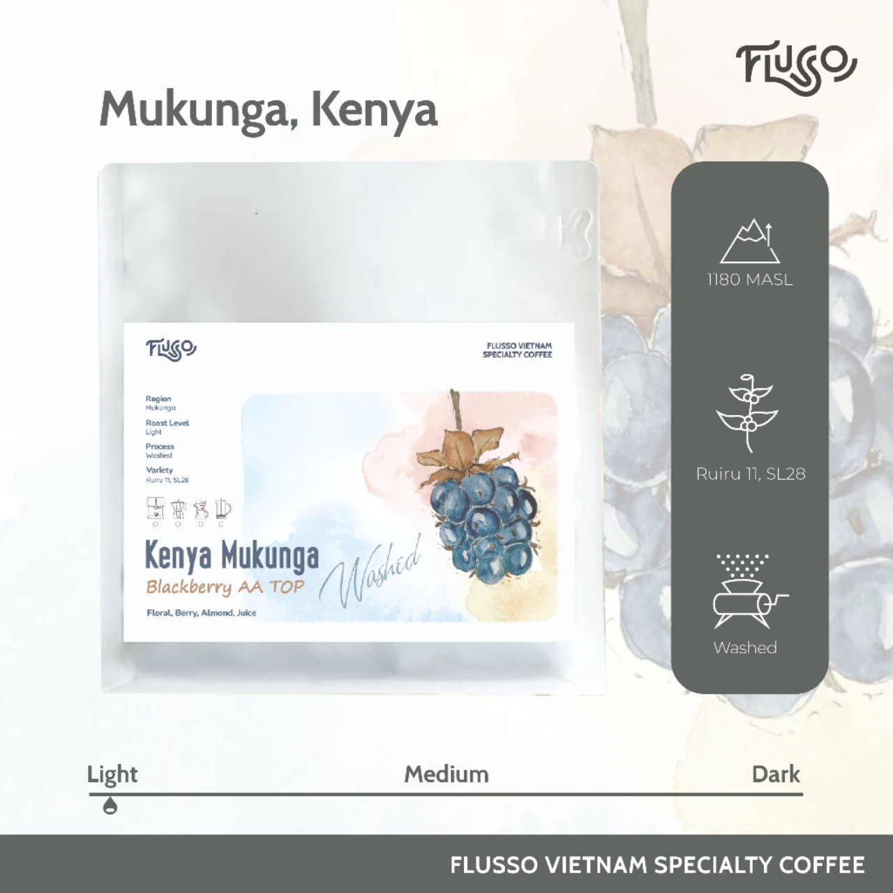 Cà phê Specialty Kenya Mukunga Blackberry AA TOP Washed