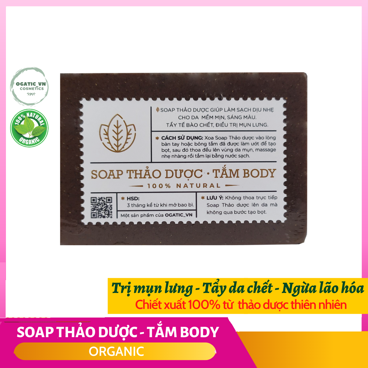 Xà Phòng Giảm Mụn Lưng Thảo Dược - Soap Tắm Kềm Dầu Sạch Da Hanmade - Xabong003