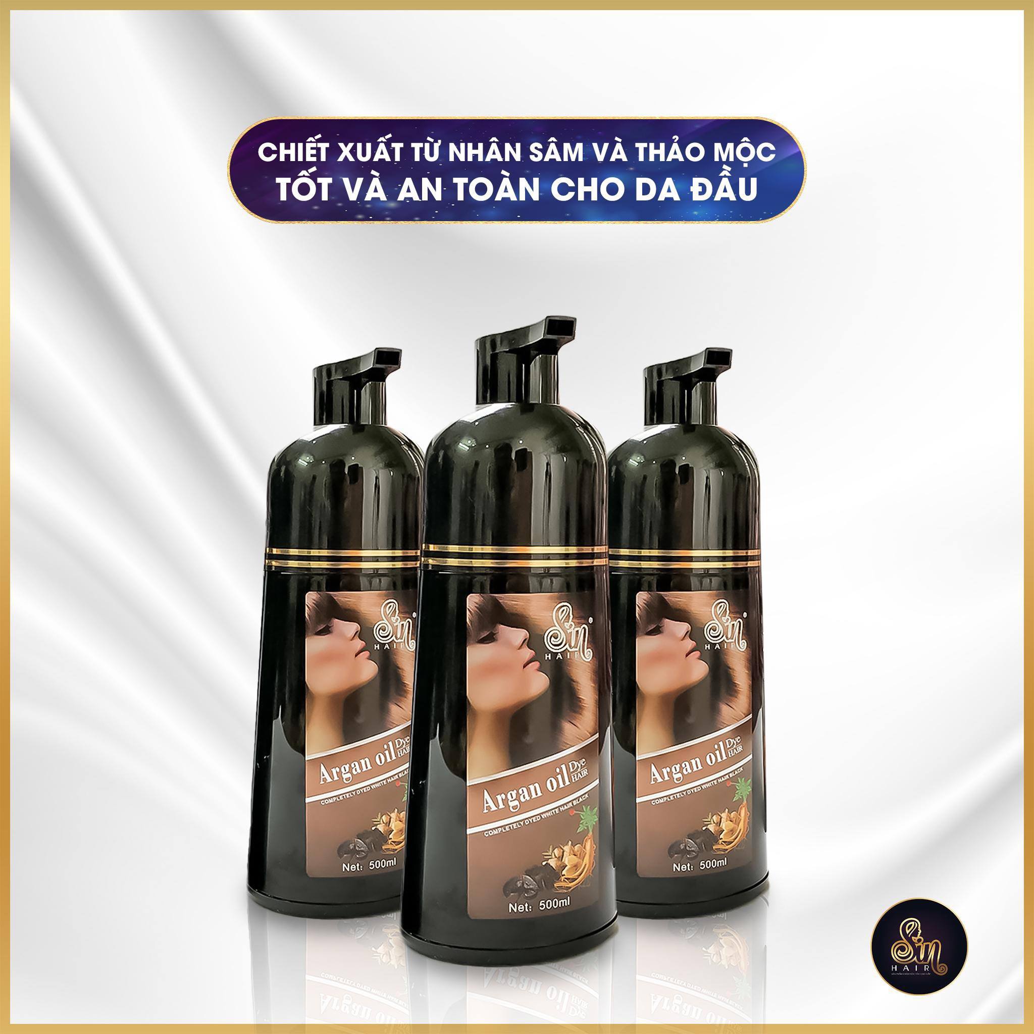 Dầu Gội Nhuộm Tóc Nhân Sâm Nhật Bản Sin Hair - 500Ml (Màu Nâu)