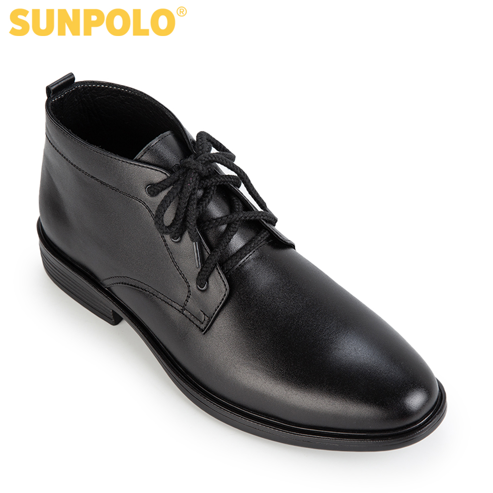 Giày Boot Nam Da Bò SUNPOLO Cột dây BOOT03 (Đen)