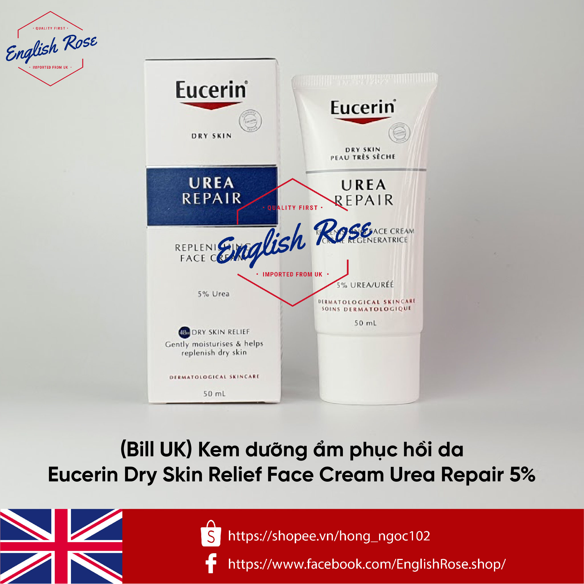 [Hcm](Bill Uk) Kem Dưỡng Ẩm Phục Hồi Nền Da Eucerin Dry Skin Relief Face Cream Urea Repair 5%